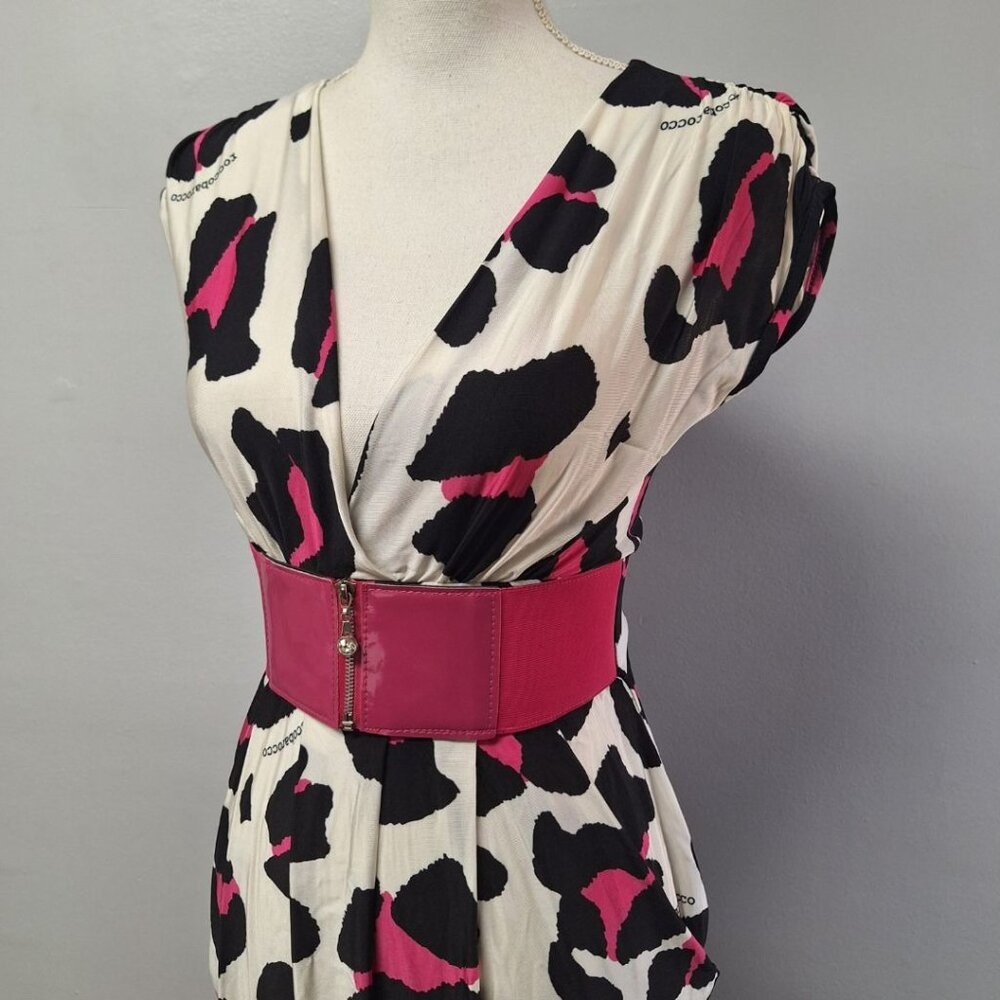 Roccobarocco‎ Dress Stretch Belted Pink V Neck Pockets Womens Small With Tags
